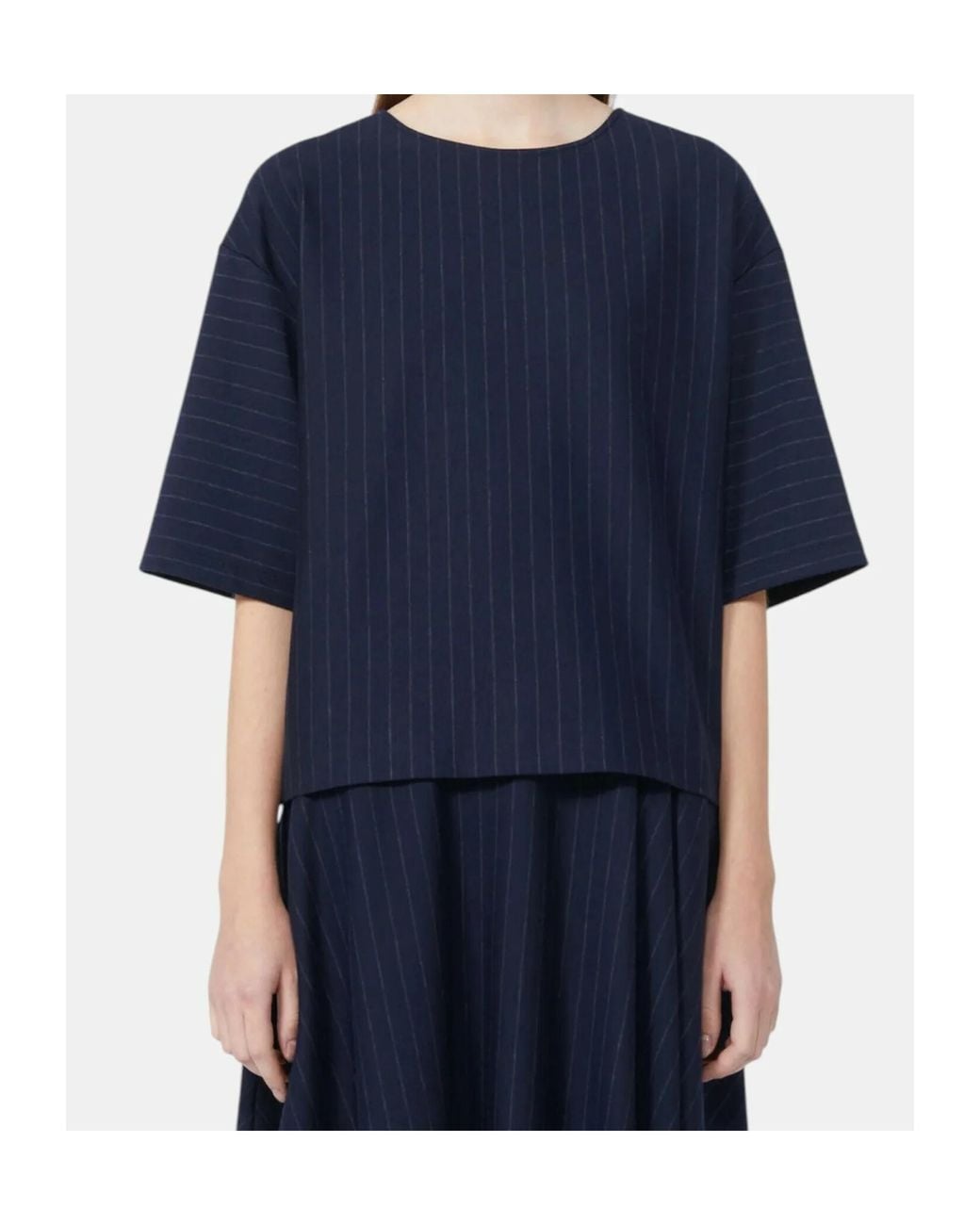 Max Mara Blue Pinstripe Short-Sleeved Top