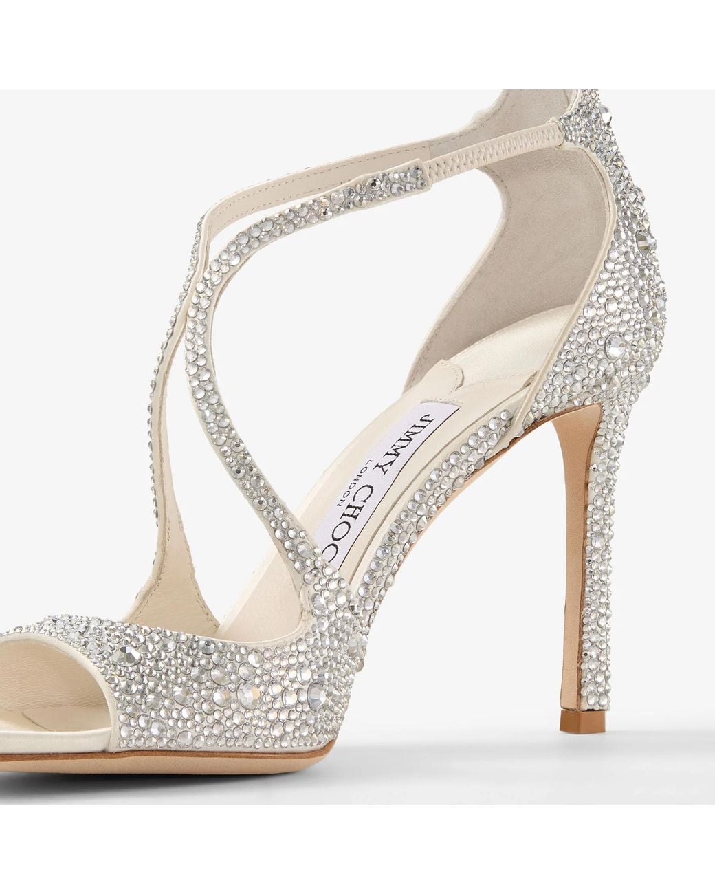 Jimmy Choo Metallic Ivory Satin Pumps With Crystal Embellishment