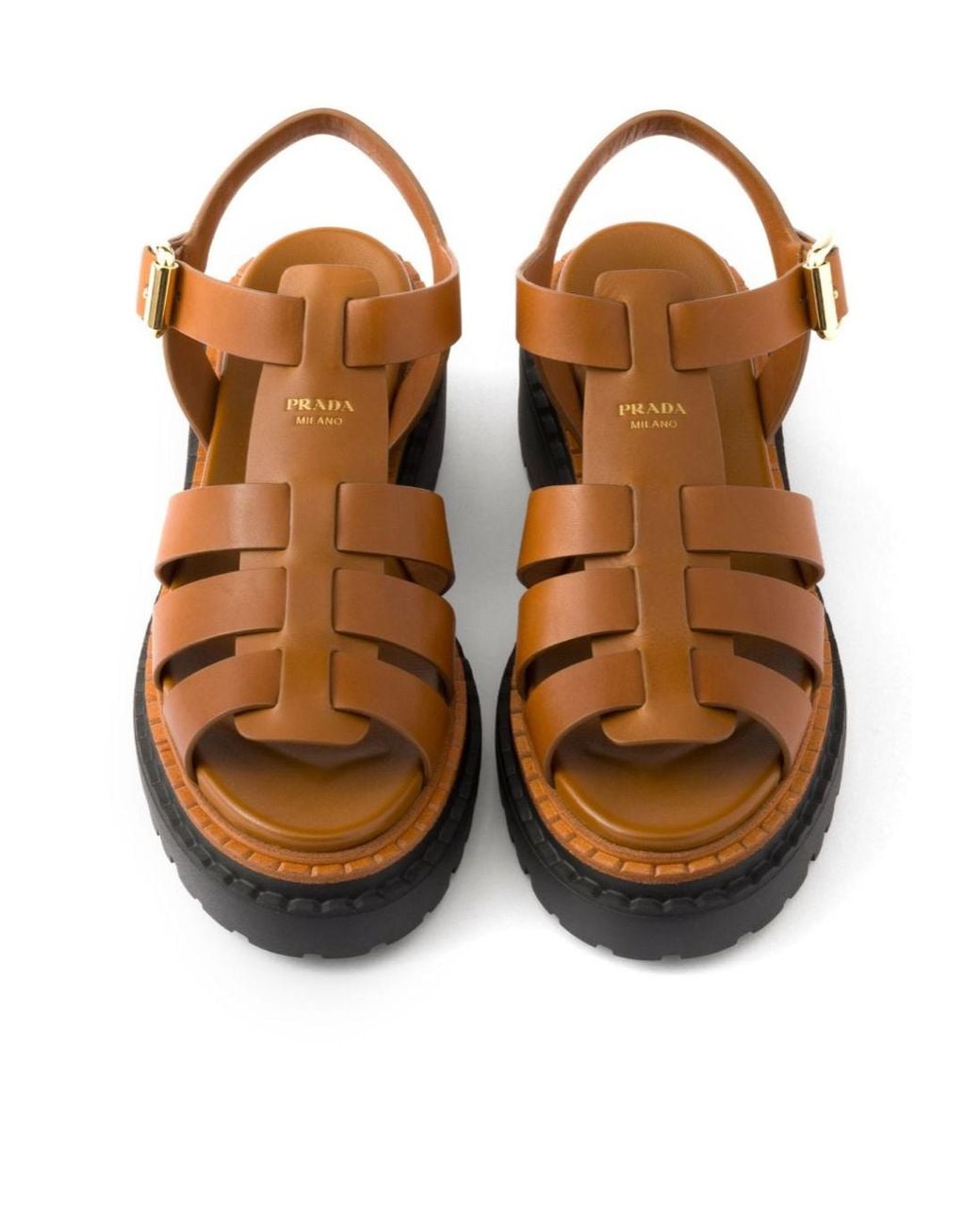 Prada Brown Buckle-Fastened Monolith Sandals
