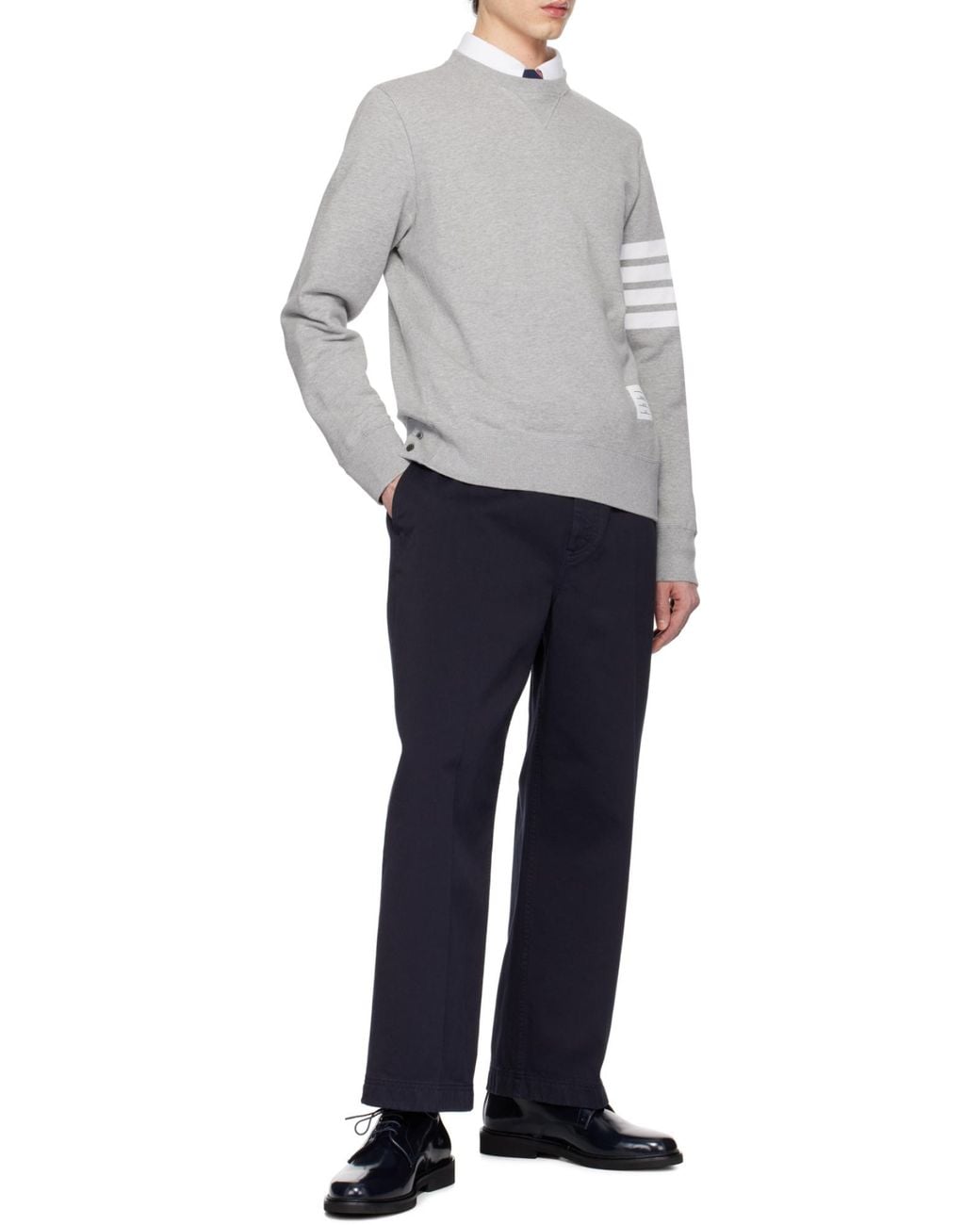 Thom Browne Blue Pressed Crease Tapered Leg Chinos for men