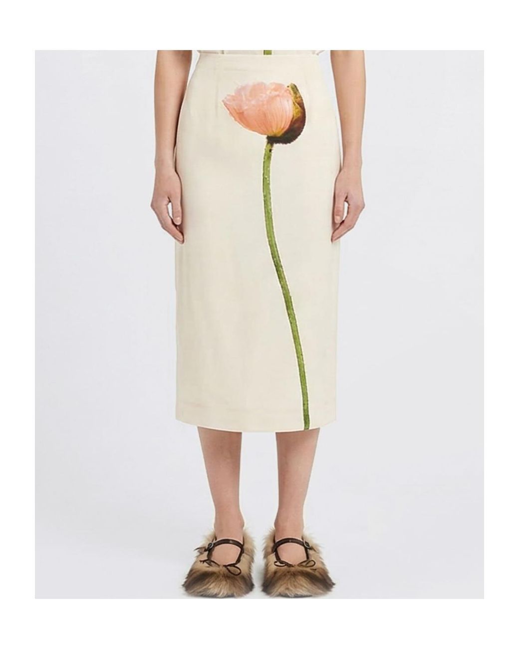 Simone Rocha White Floral Pattern Midi Skirt