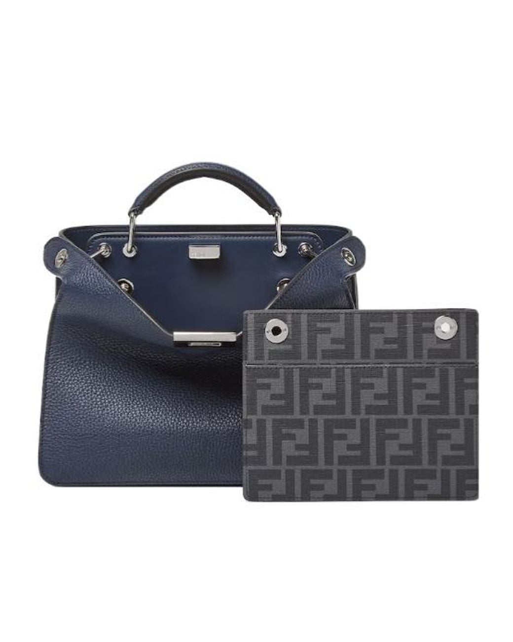 Fendi Blue Peekaboo Iseeu Small Dark Leather Bag for men