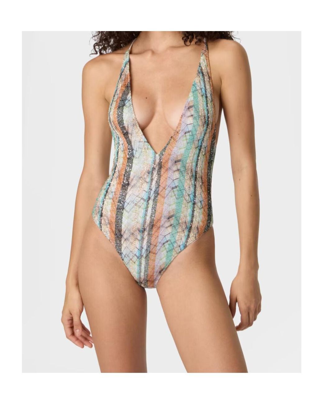 Missoni White Lurex Striped One-Piece Swimsuit