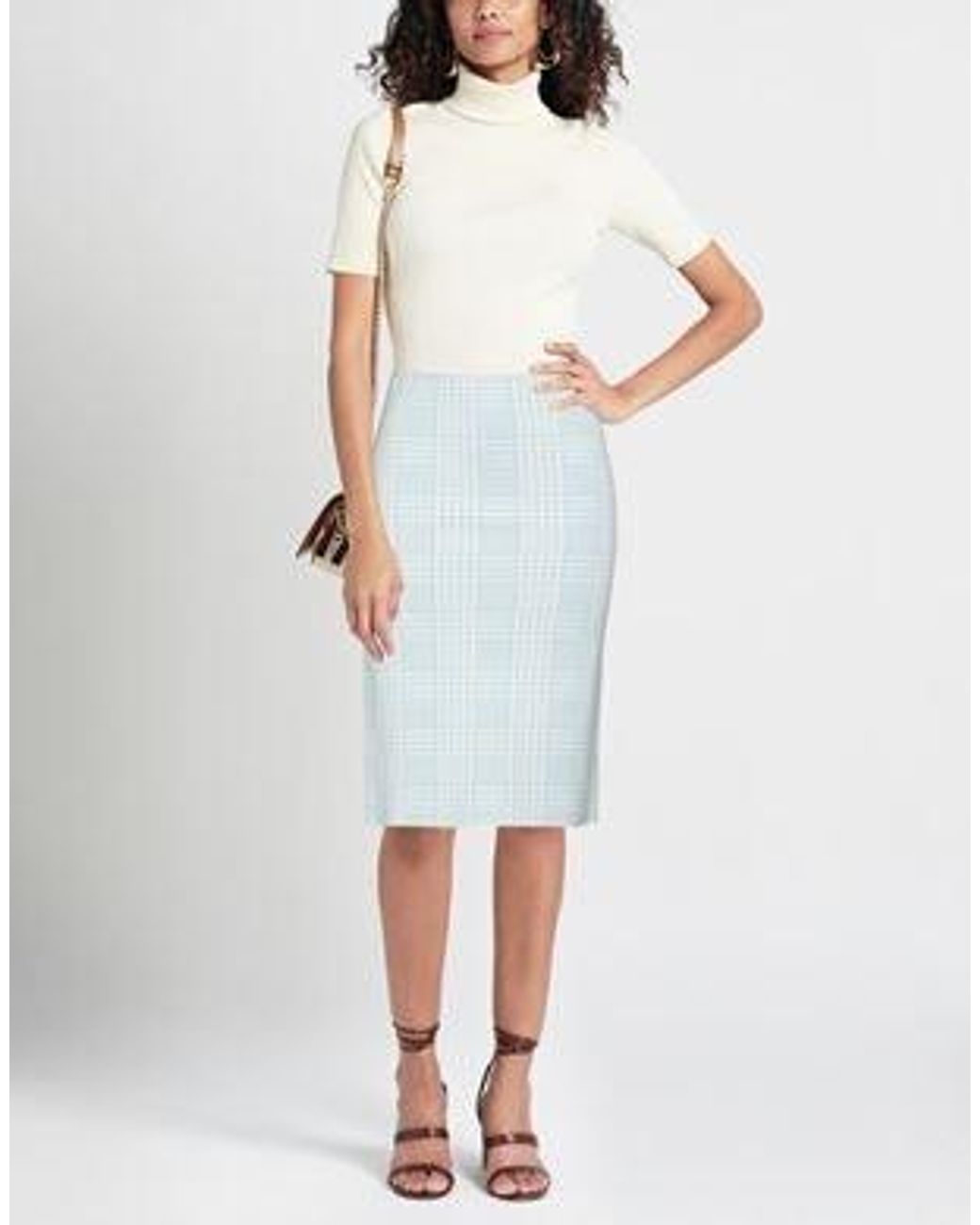 Sportmax Blue Minimalist Versatile Lightweight Knit Plaid Midi Skirt
