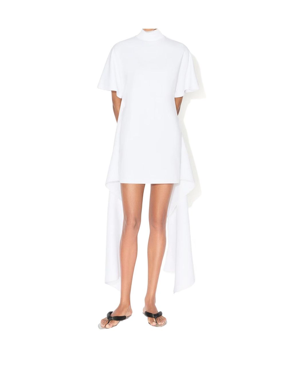 Alaïa White Alaïa Draped-Hem Short-Sleeve Dress
