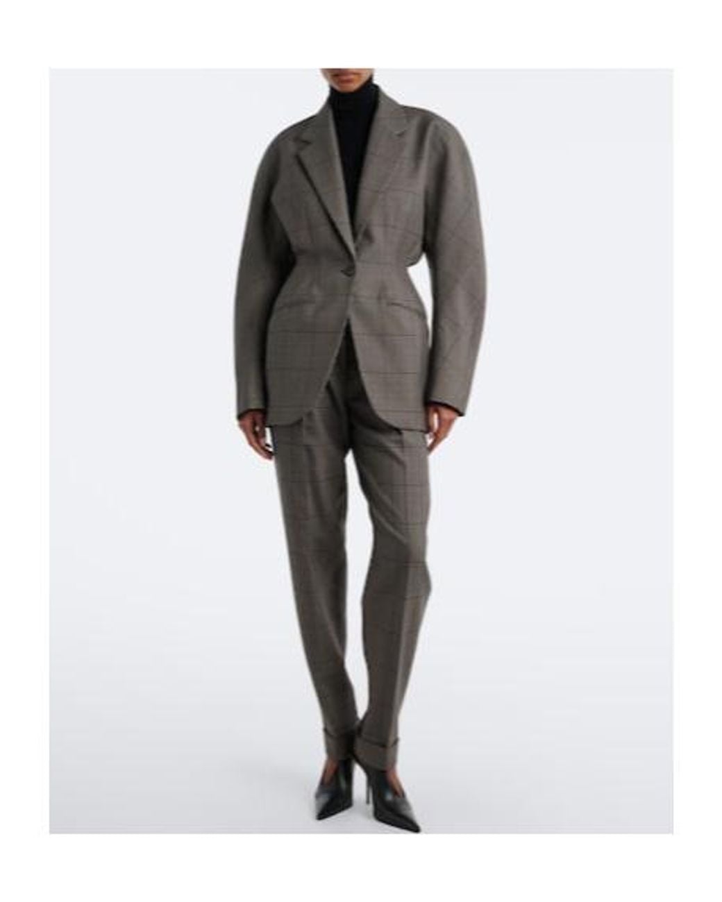 Mugler Gray Checked Oversized Wool Jacket