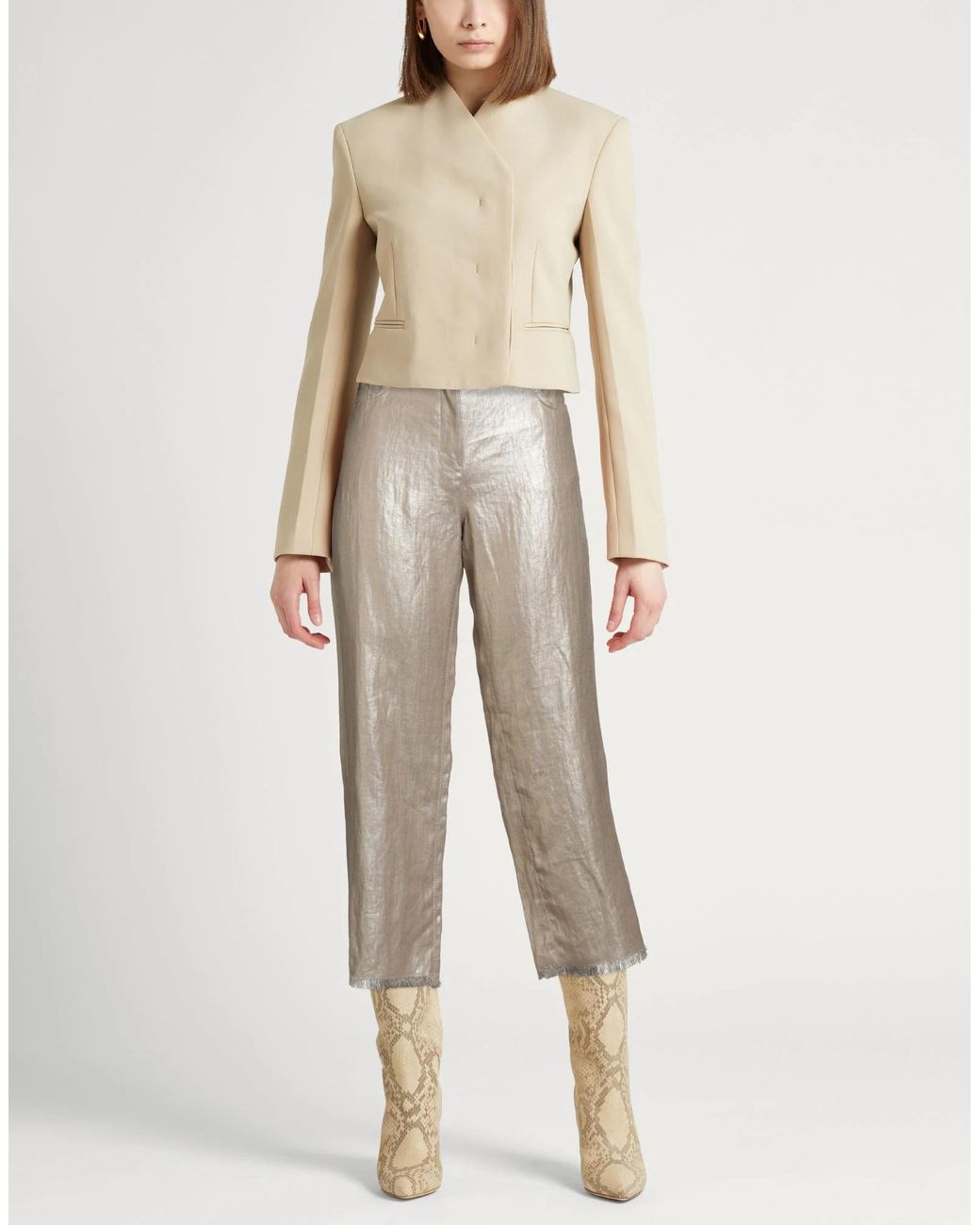Max Mara Gray Metallic Straight-Leg Pants