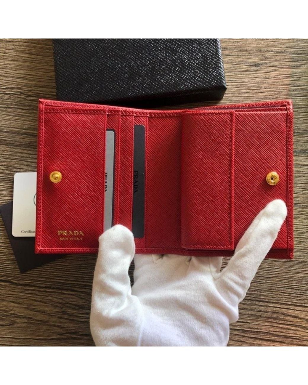 Prada Red Logo Compact Wallet