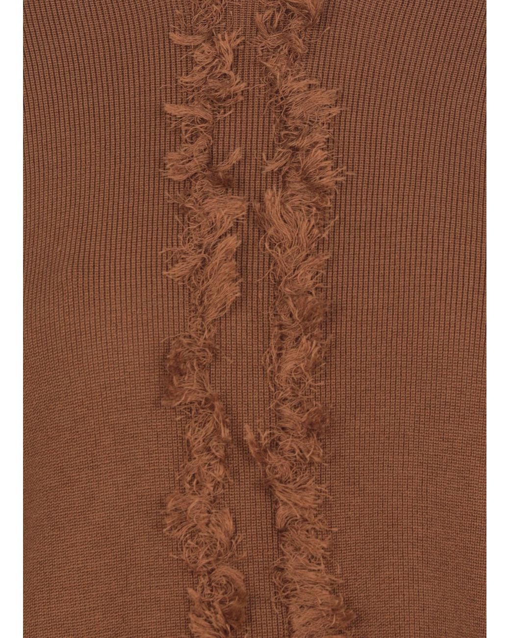 Uma Wang Brown Fringed Pullover Sweater