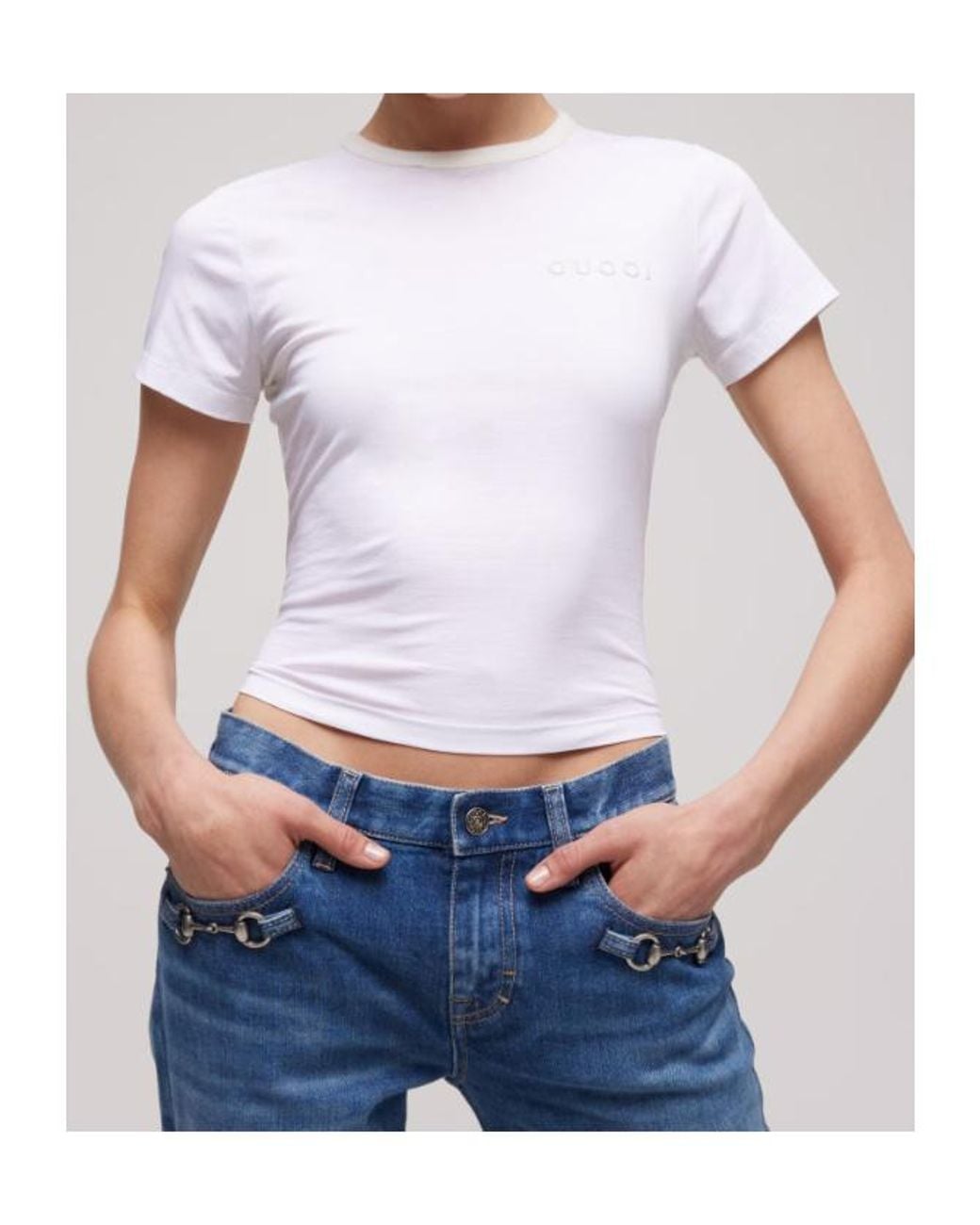 Gucci White Embroidery Jersey T-Shirt