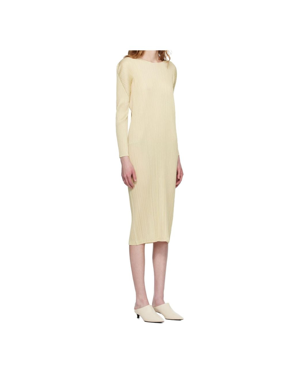 Pleats Please Issey Miyake Natural Pleated Knit Midi Dress