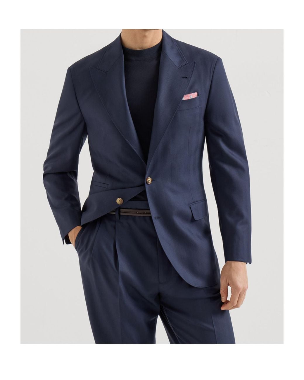Brunello Cucinelli Blue Virgin Wool Chevron Tailor Blazer With Peak Lapels for men