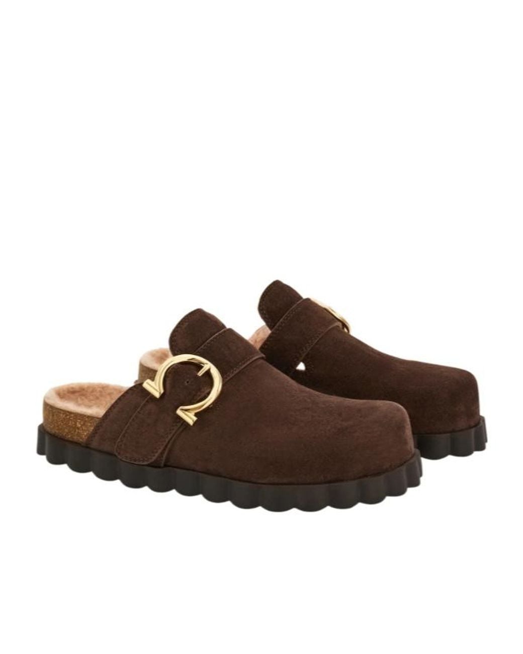 Ferragamo Brown Gancini Clog With Rippled Sole Detail