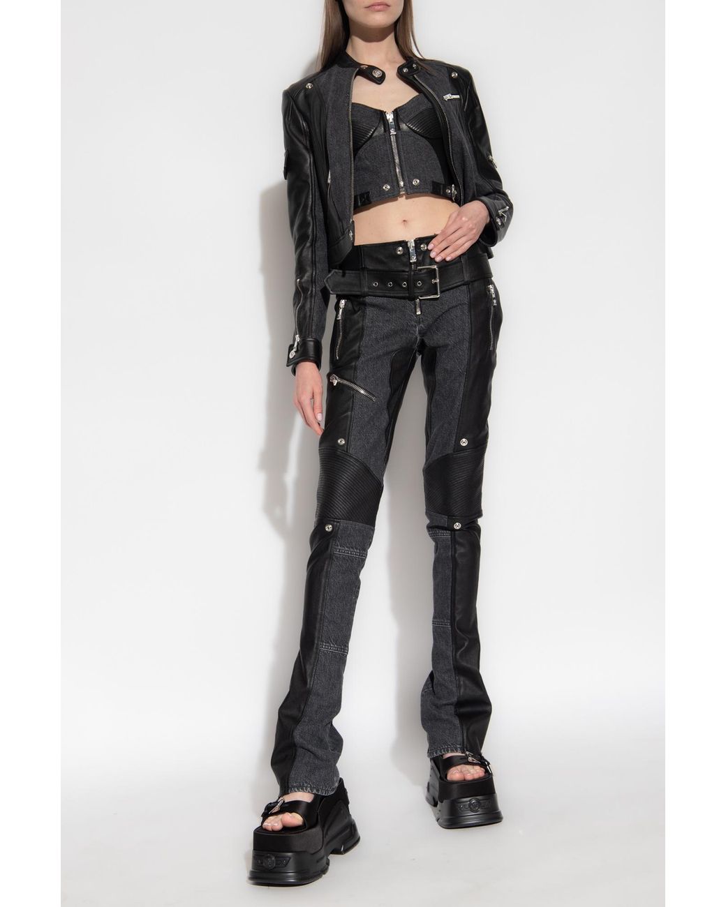 Versace Black Belted Zip-Cuff Flared Trousers