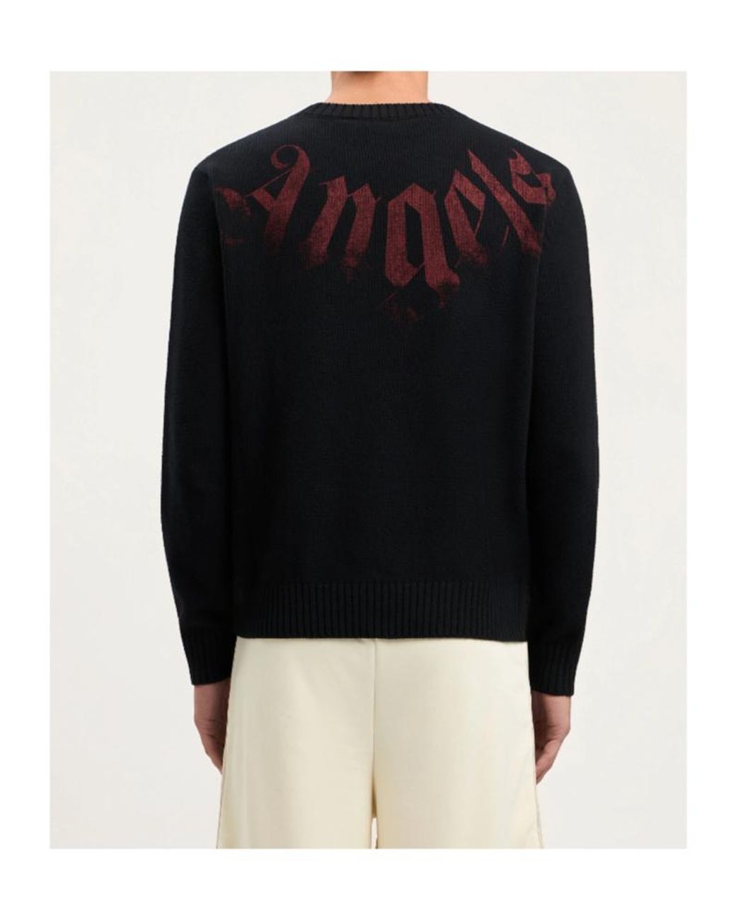 Palm Angels Black Logo Printed Crewneck Knitted Jumper for men