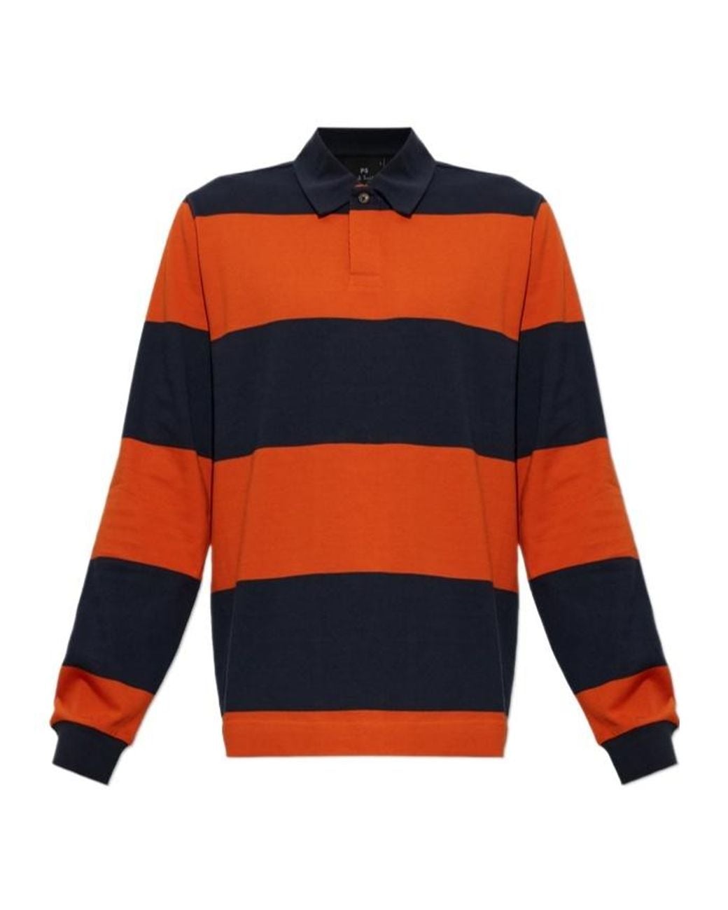 Paul Smith Orange Ps Paul Smith Striped Long-Sleeve Polo Shirt for men