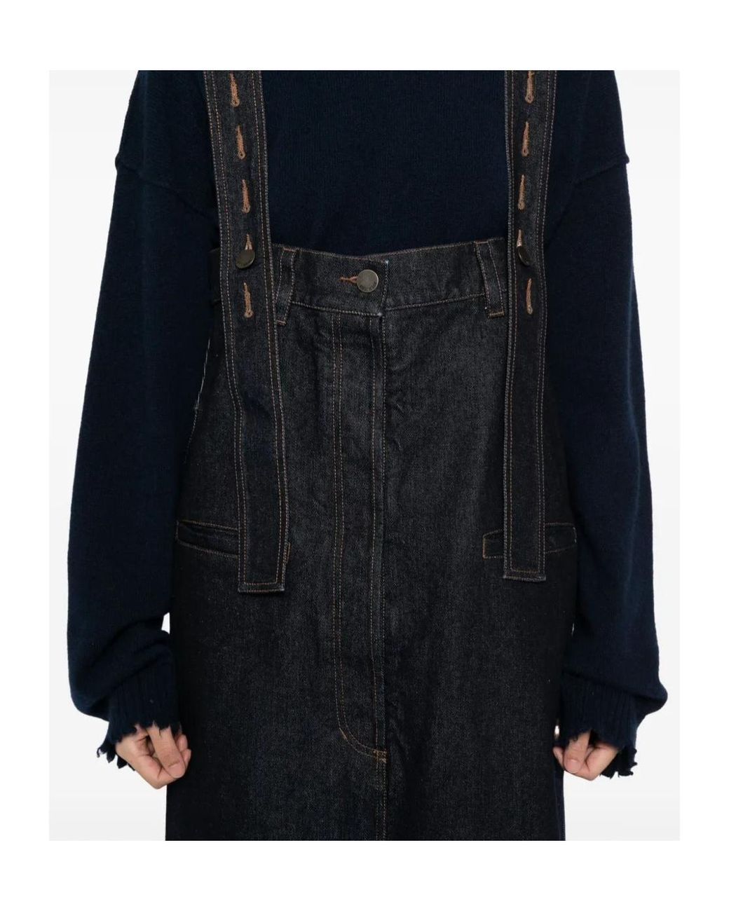 Uma Wang Black Denim Overalls Skirt