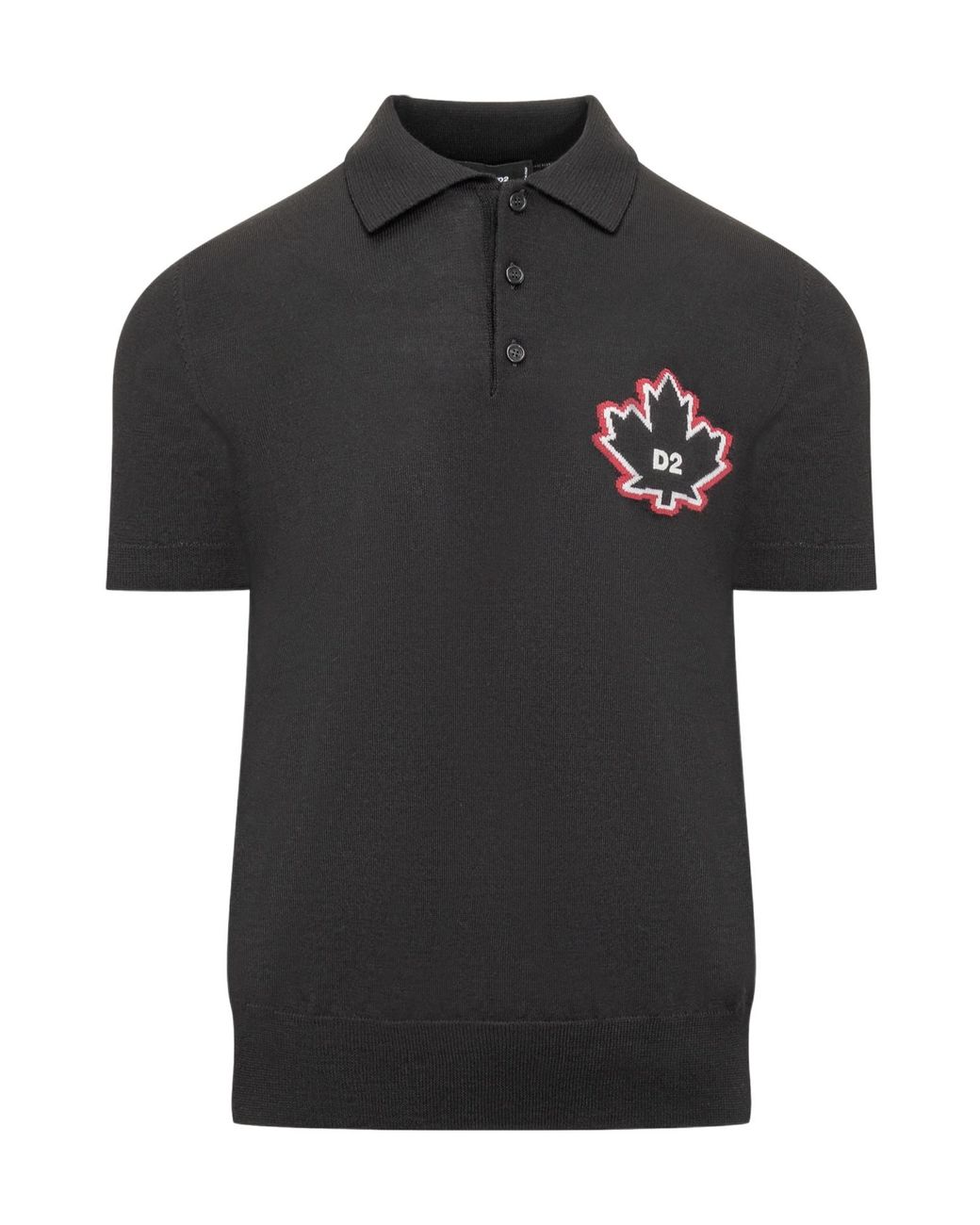 DSquared² Black D2 Leaf Knitted Polo Shirt for men