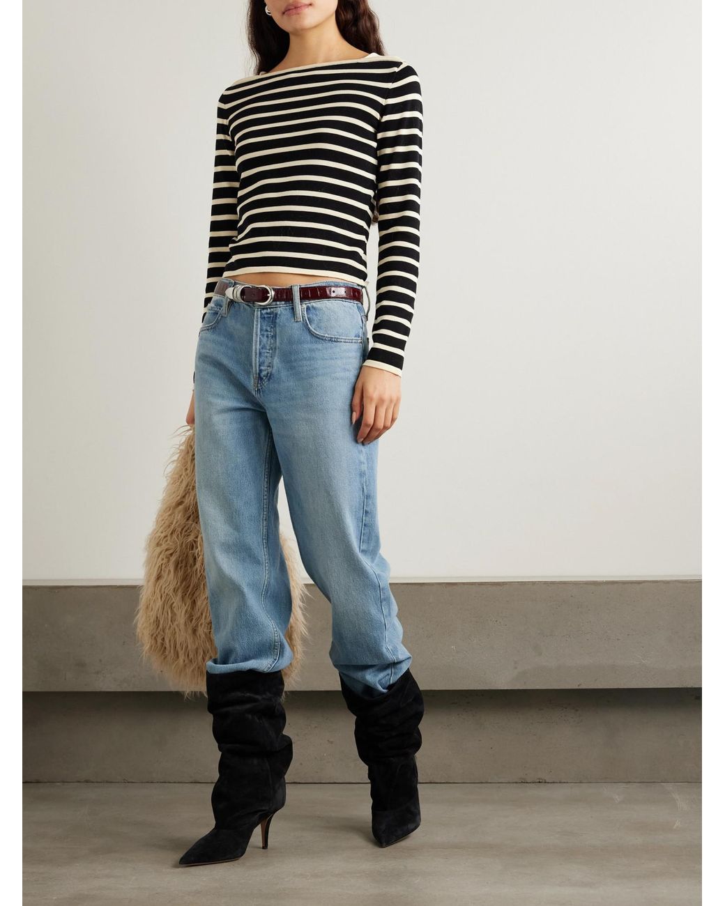 FRAME Black Striped Long-Sleeved Sweater