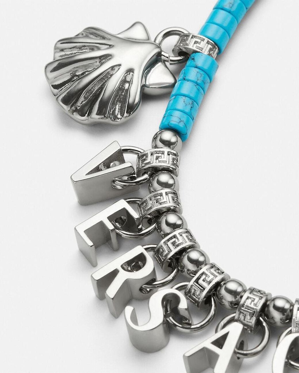 Versace Blue Logo-Lettering Charm Bracelet for men