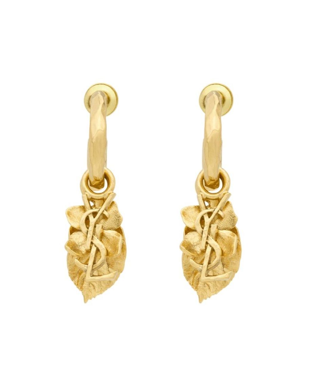 Saint Laurent Metallic Cassandre Flower Charm Hoop Earrings
