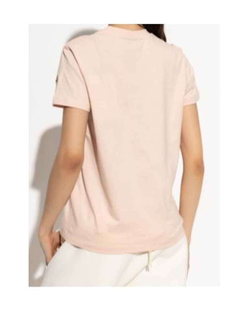 Moncler Pink Logo Embroidered Crewneck T-Shirt