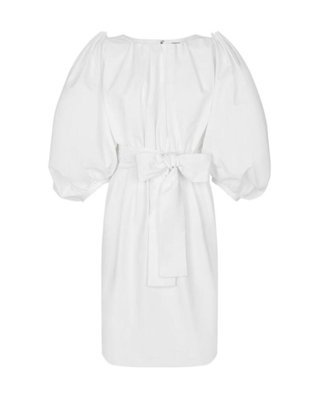 Dolce & Gabbana White Cotton Midi Dress With Puff Sleeves