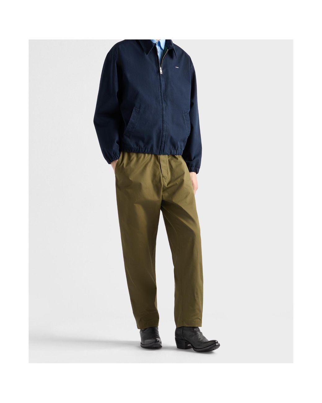 Prada Green Triangle-Logo Patch Elasticated Waistband Trousers for men