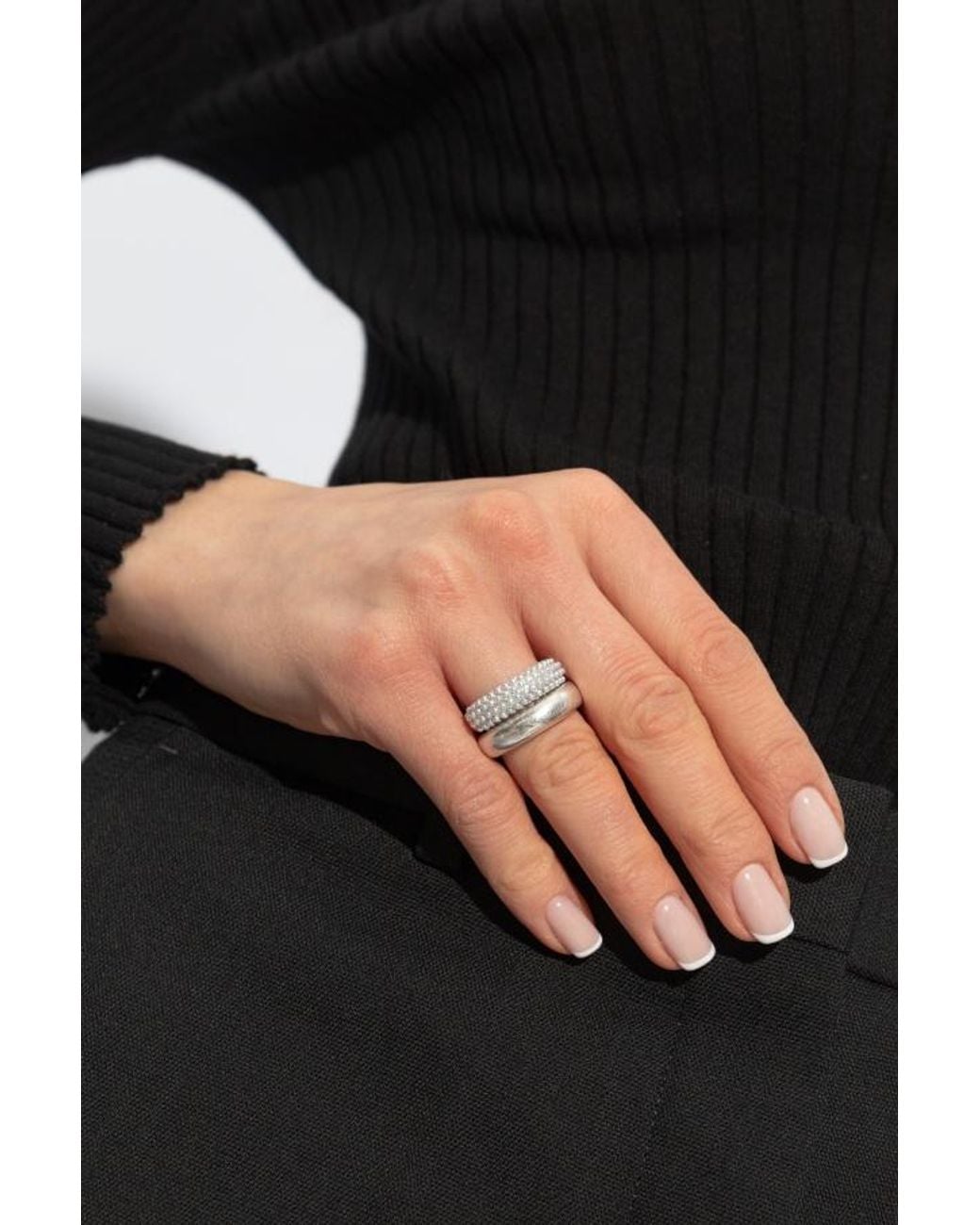 AllSaints White Bead-Embellished Ring (Set Of Two)