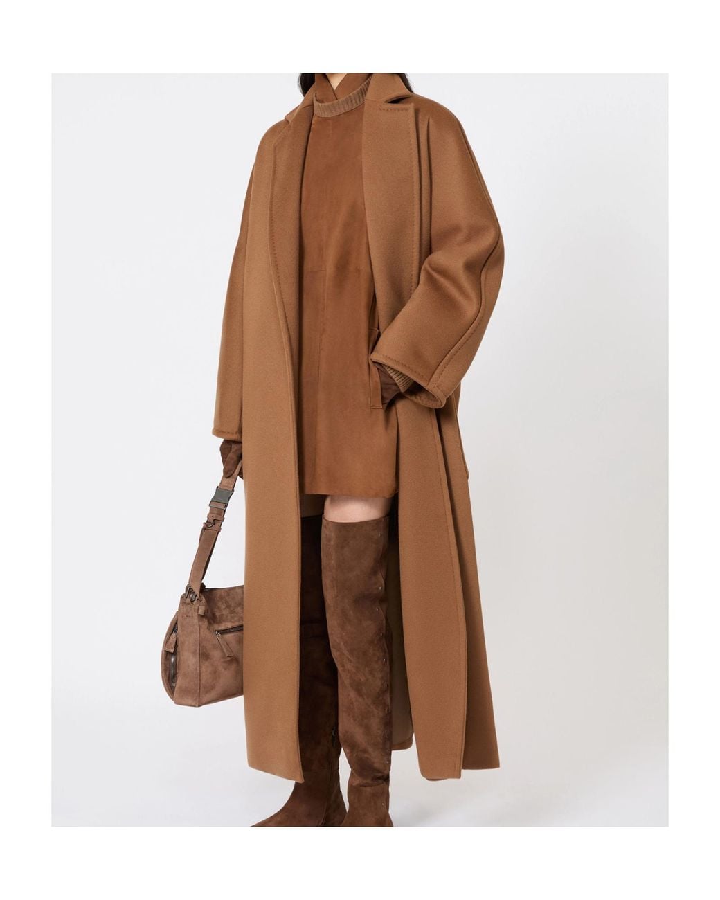Max Mara Brown Crewneck Knit Long-Sleeve Dress