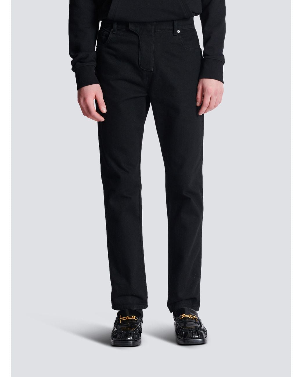Balmain Black Logo Patch Belt-Looped Jeans for men