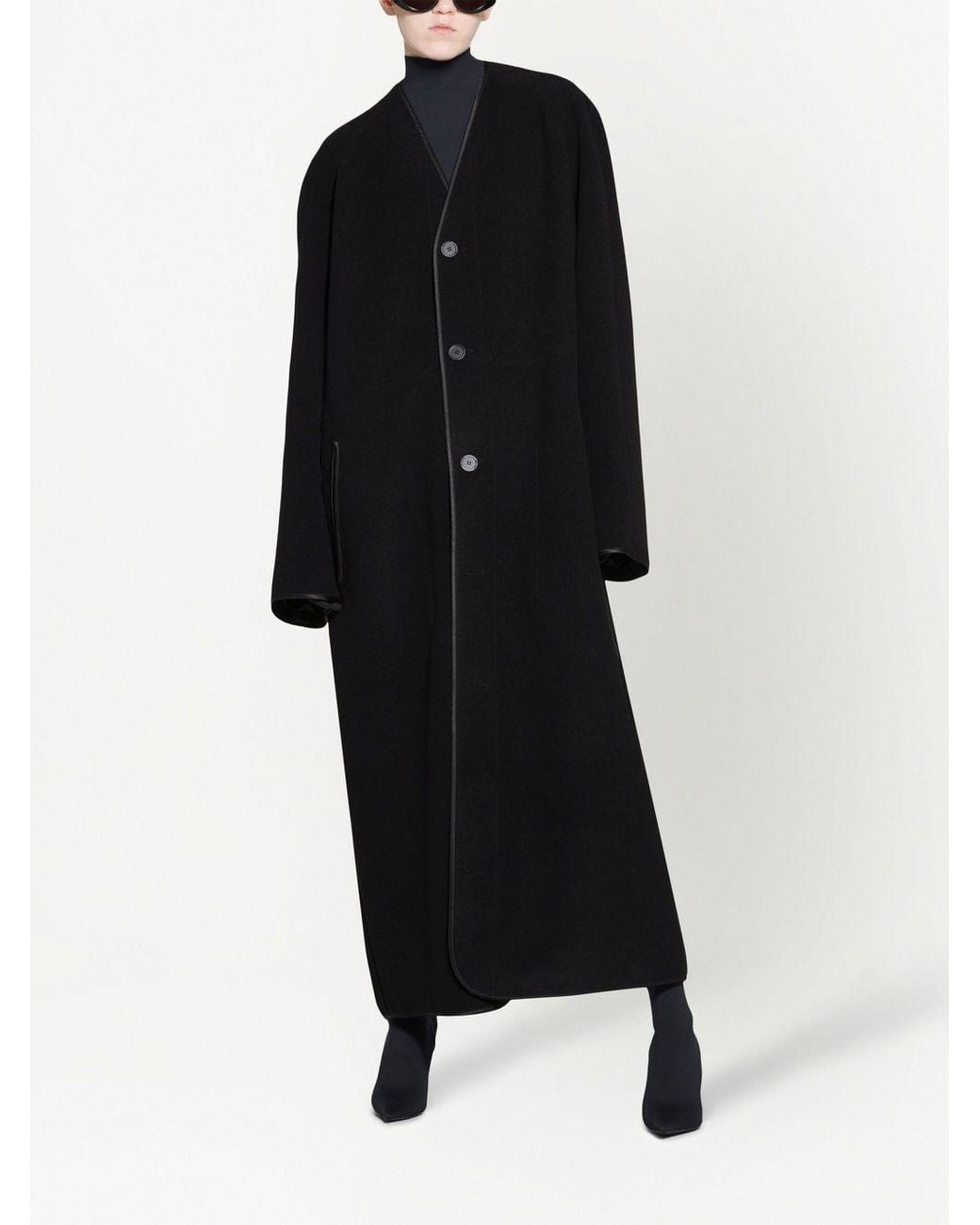 Balenciaga Black V-Neck Single-Breasted Coat