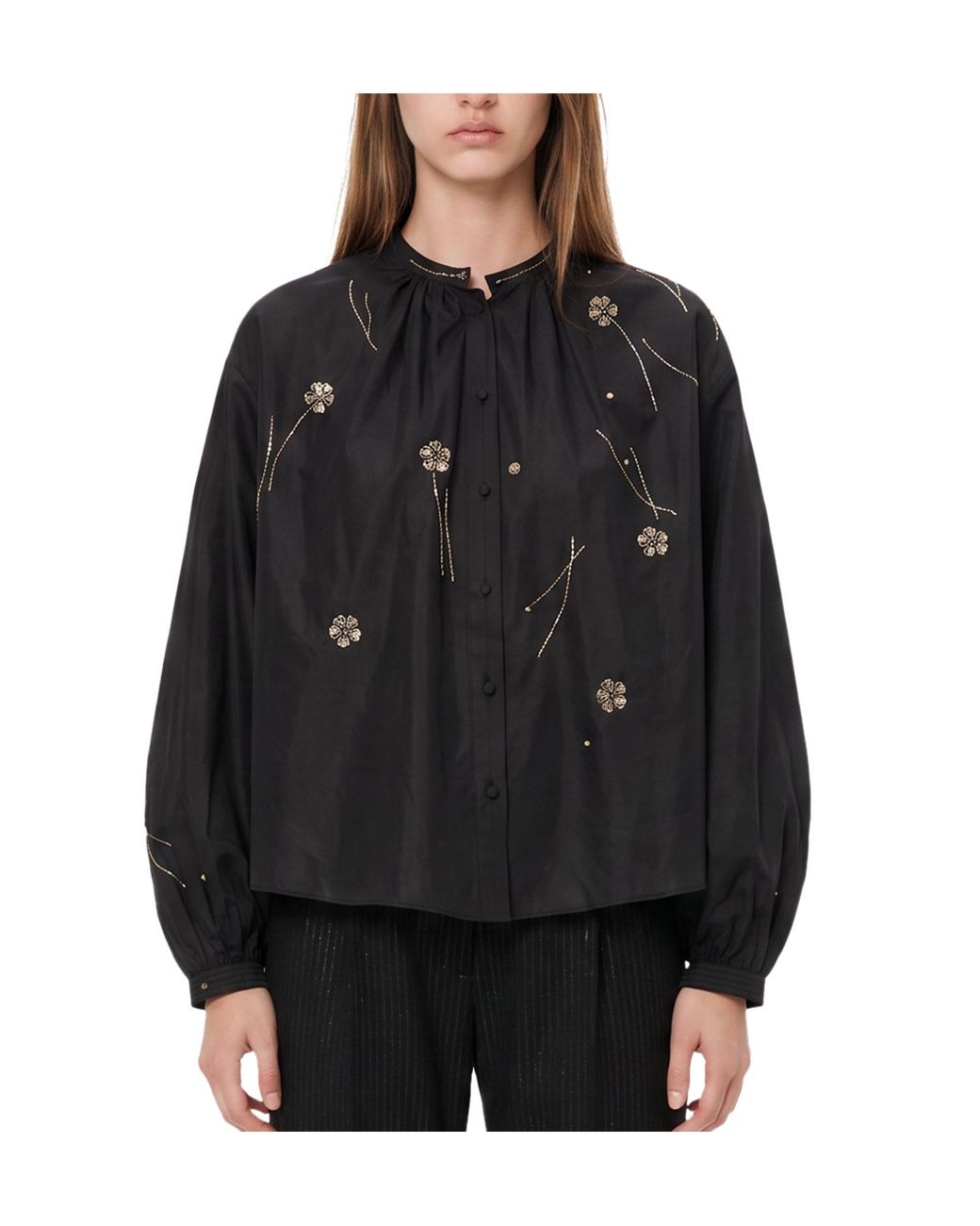 Forte_forte Black Fleurs Dorient Embroidered Shirt
