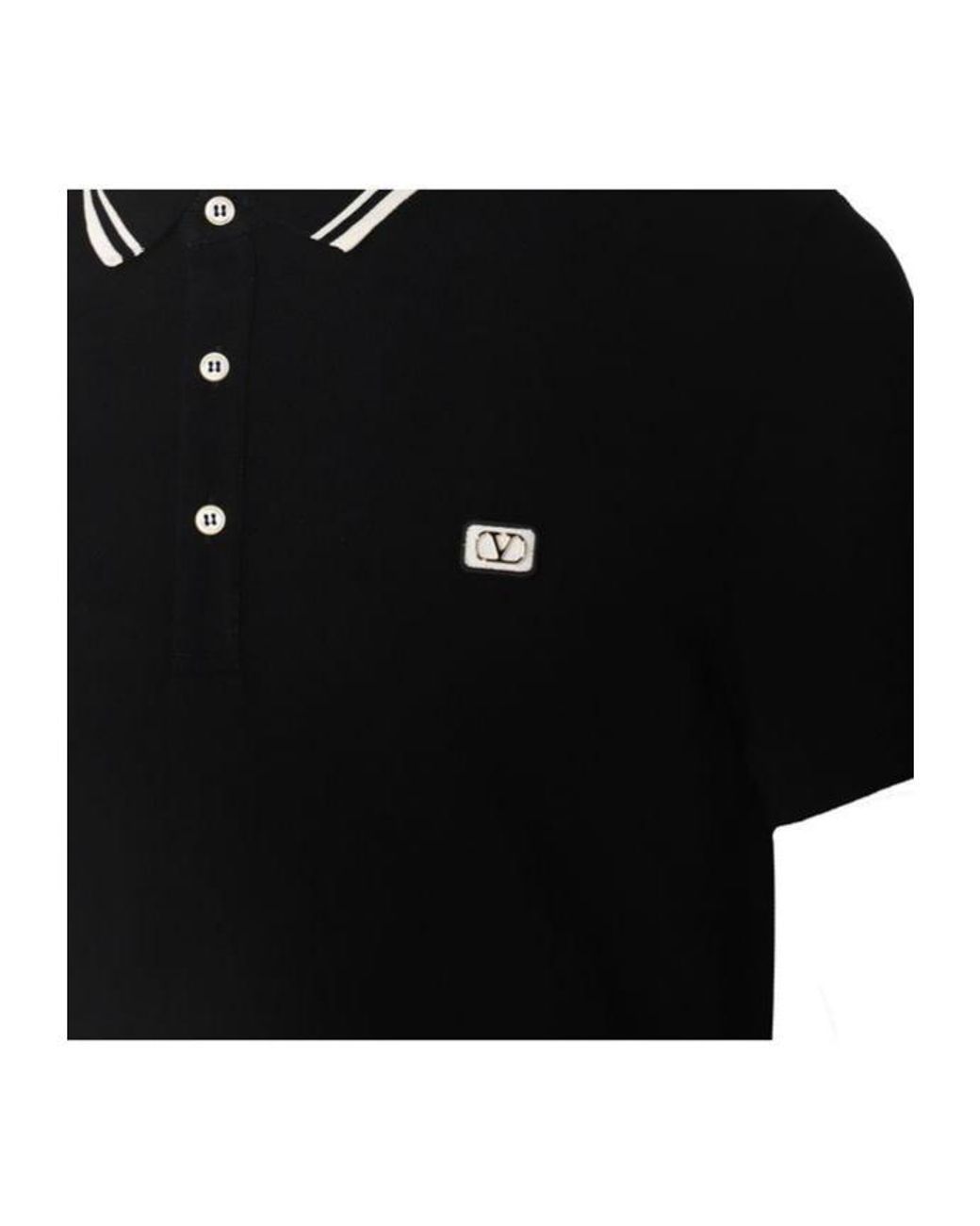 Valentino Black Logo Embroidered Straight Hem Polo Shirt for men