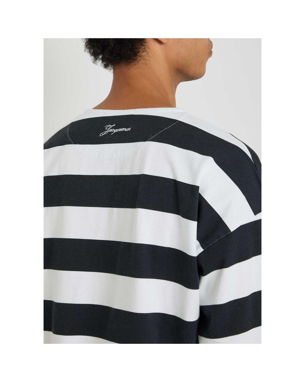 Jacquemus Black Simple Striped Cotton T-Shirt for men