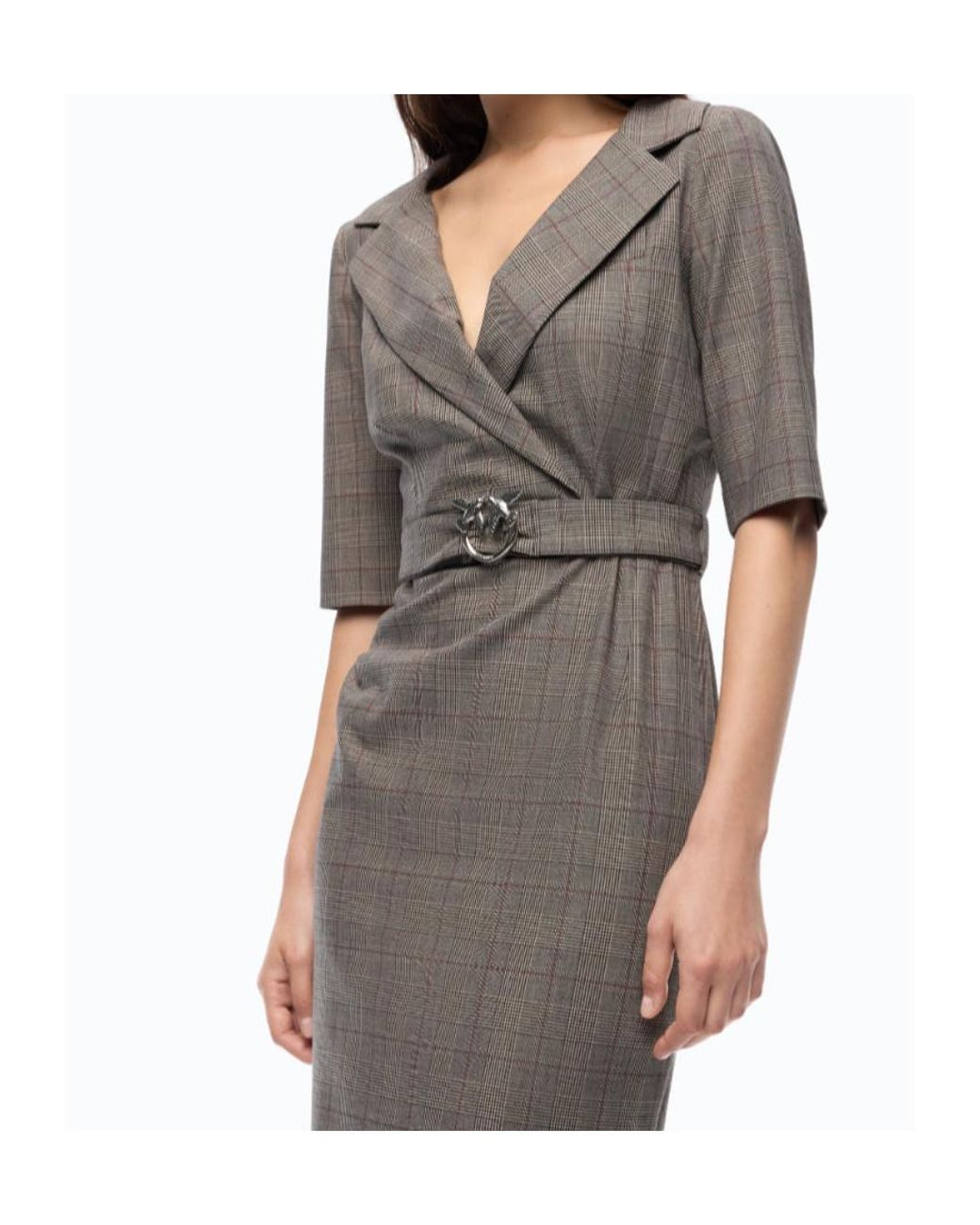 Pinko Brown Prince Of Wales-Check Belted Midi Dress