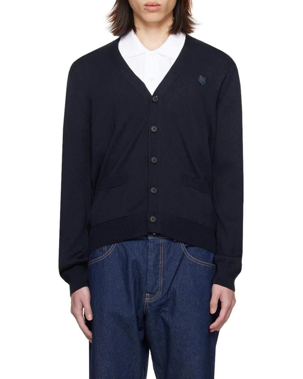 Maison Kitsuné Blue Maison Kitsuné Fox Head Patch Knit Cardigan for men