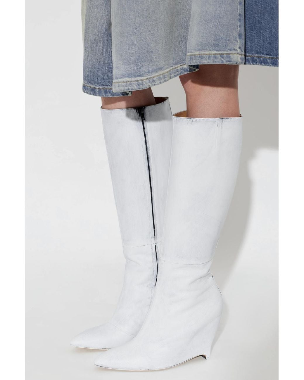 Maison Margiela White Wedge Heeled Zipped Boots