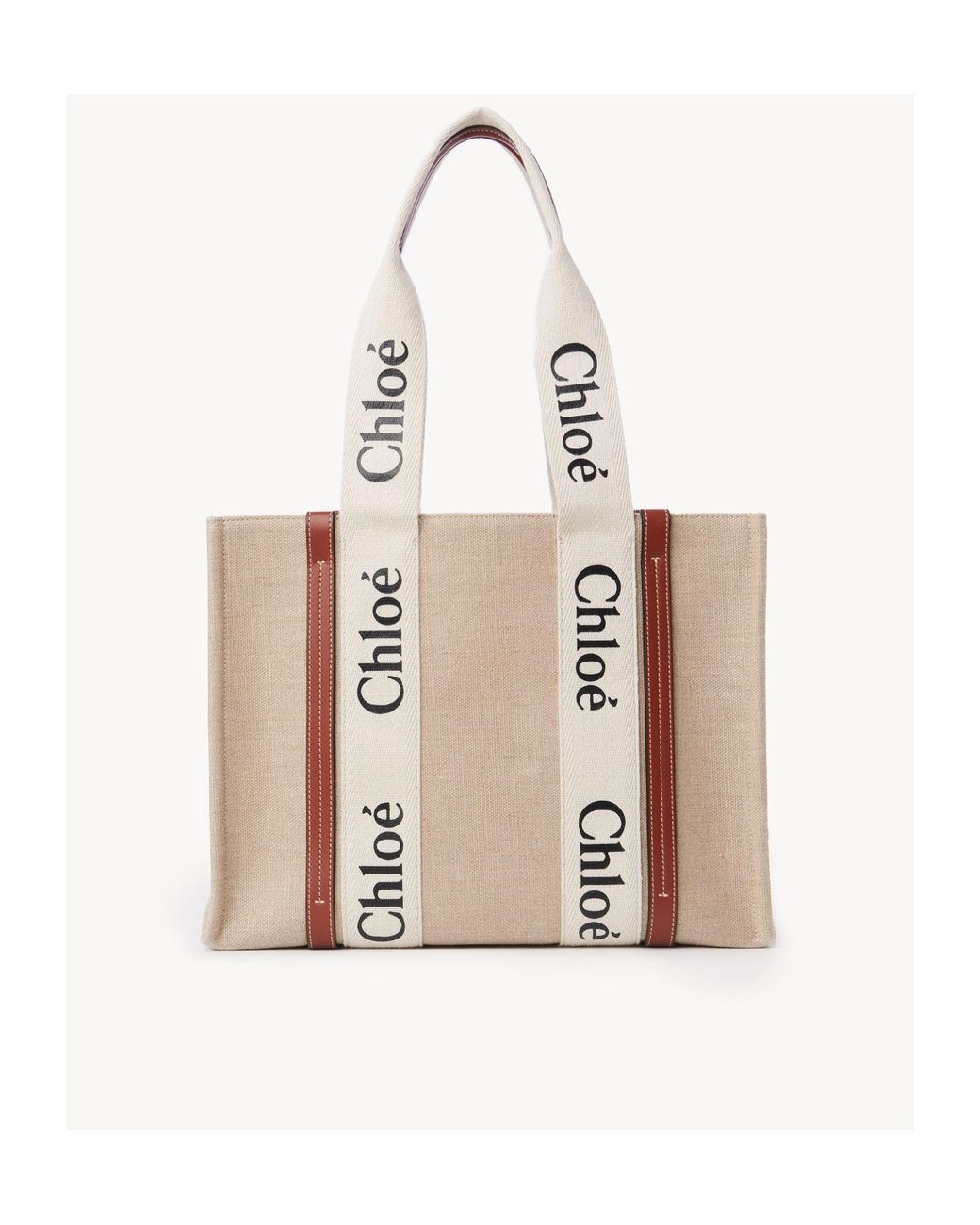 Chloé Natural Chloé Woody Logo Tape Large Tote Bag