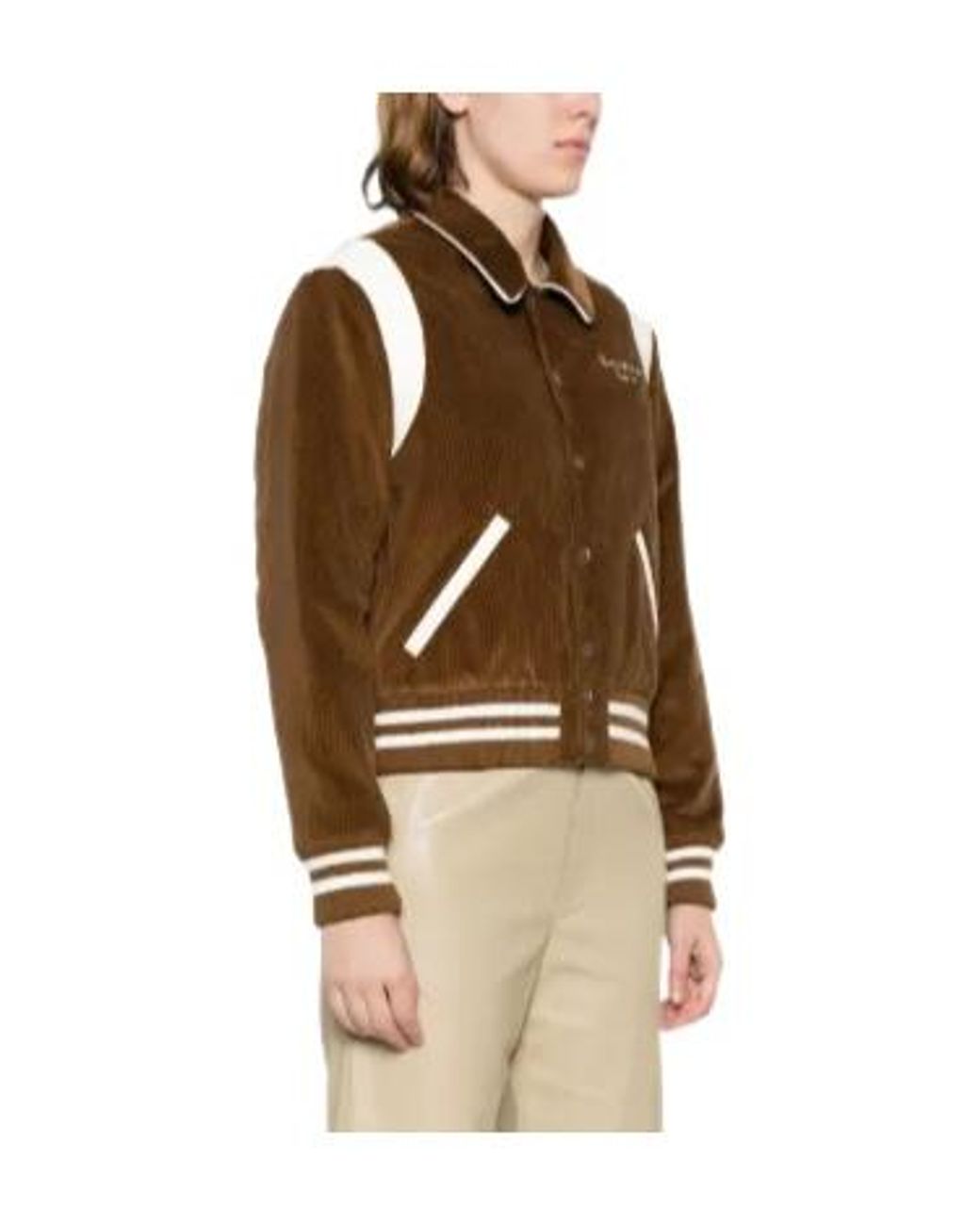 Sporty & Rich Brown Logo-Embroidered Corduroy Bomber Jacket