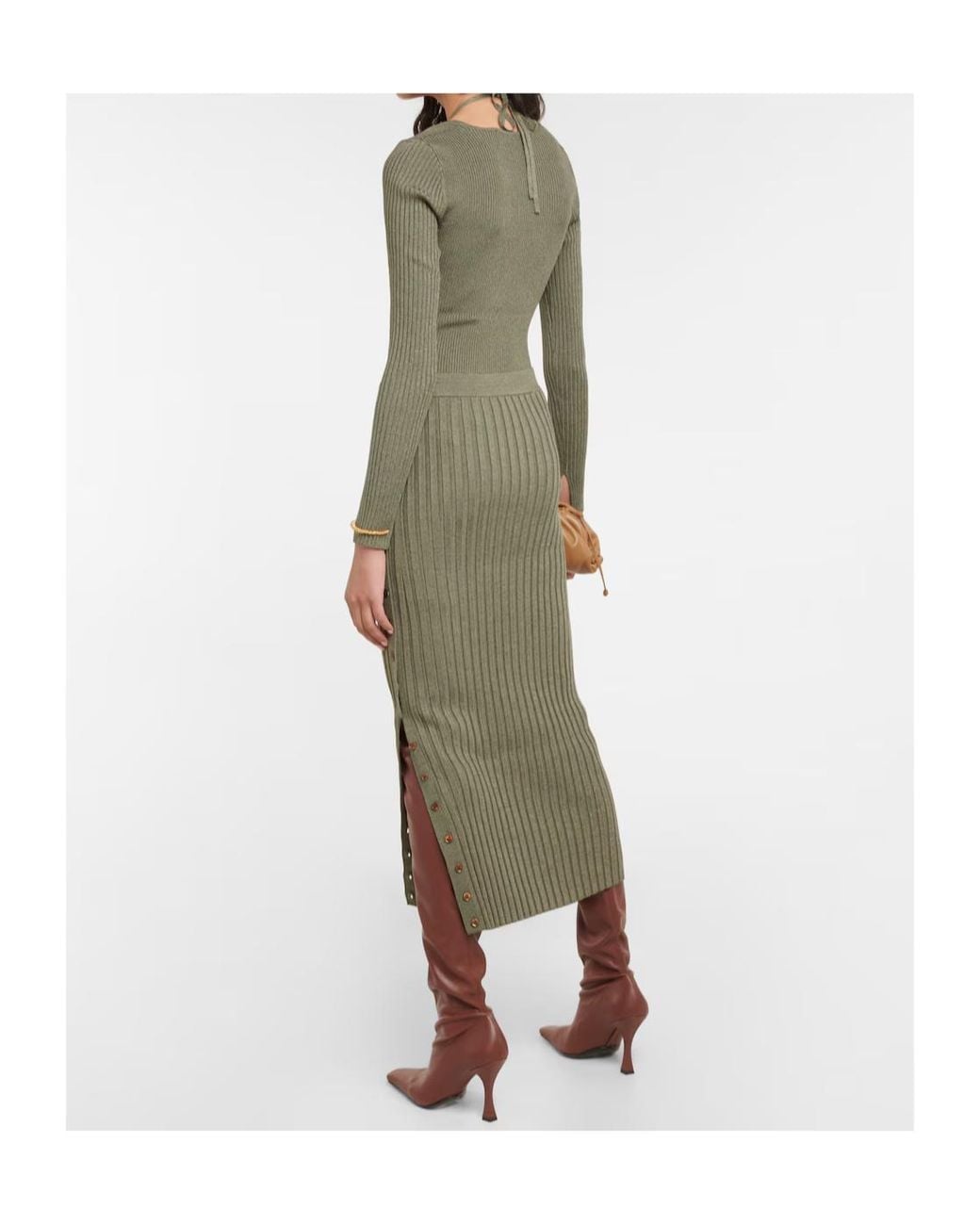 Jonathan Simkhai Green Ribbed Knit Midi Skirt