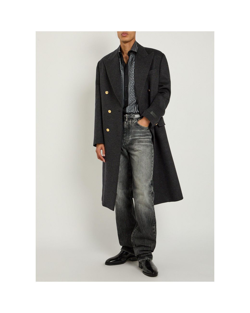 Versace Black Wool Pea Coat for men