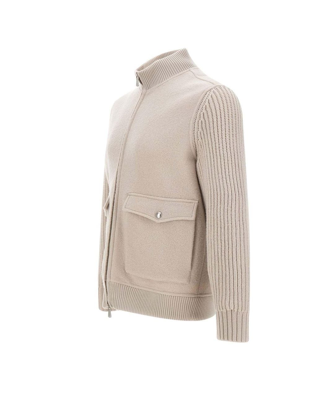 Eleventy White Cable-Knit Zip-Up Jacket for men