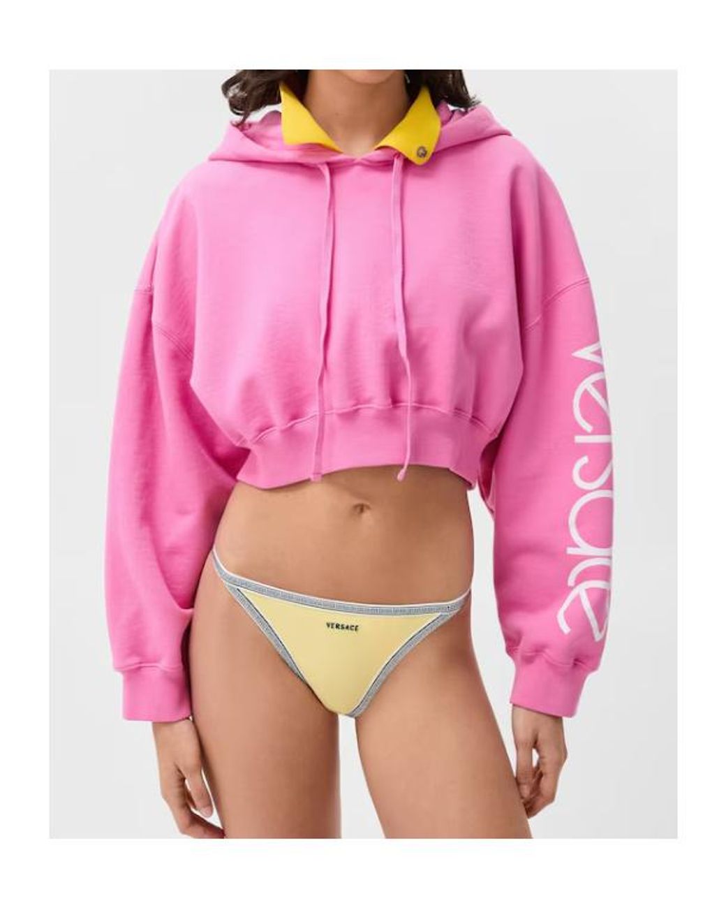 Versace Pink Cotton Crop Hoodie