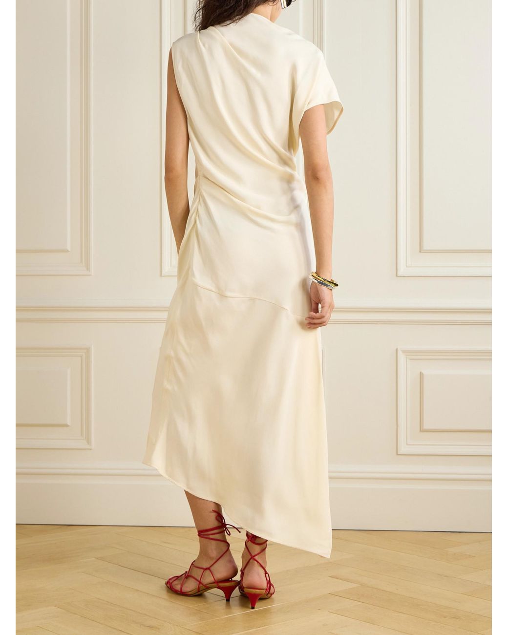 Proenza Schouler Natural Hallie Draped Ruched Twill Midi Dress