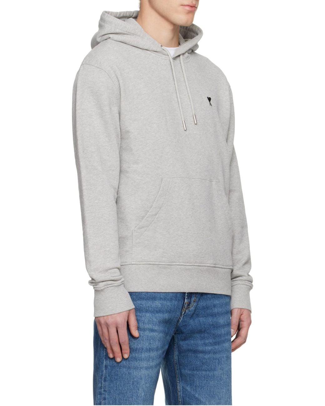 AMI Gray Light Hoodie With Engraved Eyelets