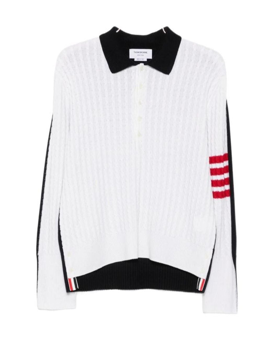 Thom Browne White 4-Bar Cable-Knit Polo Shirt for men