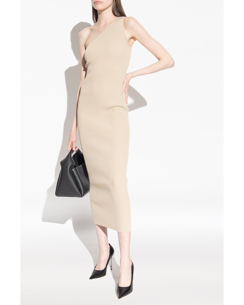 Totême White Totême One-Shoulder Ribbed Dress