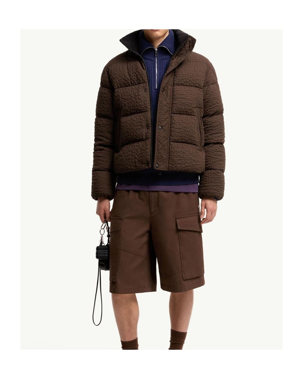 Moncler Brown Oronte Cotton Flannel Short Down Jacket for men
