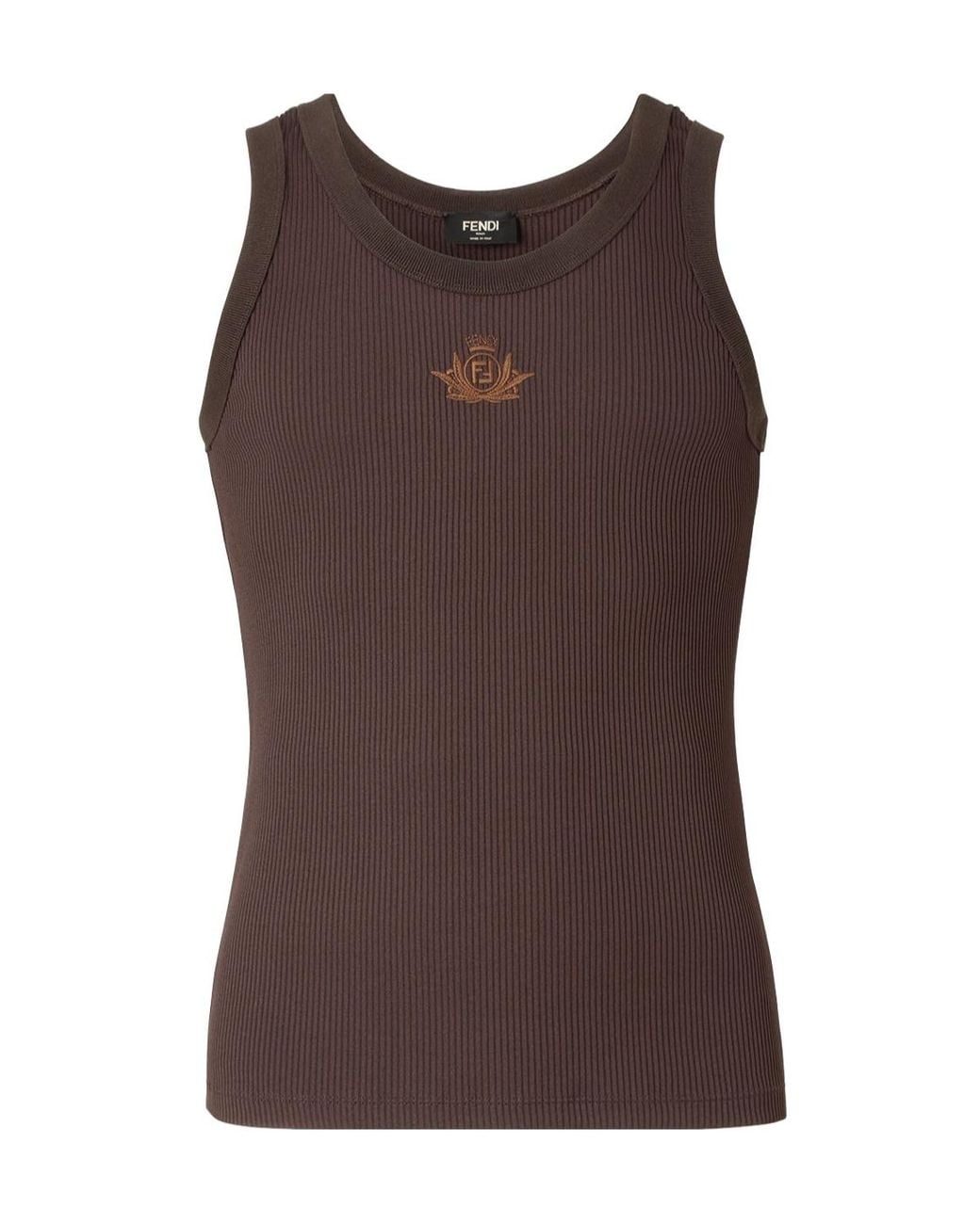 Fendi Logo Embroidered Ribbed Tank Top in Brown for Men | Lyst